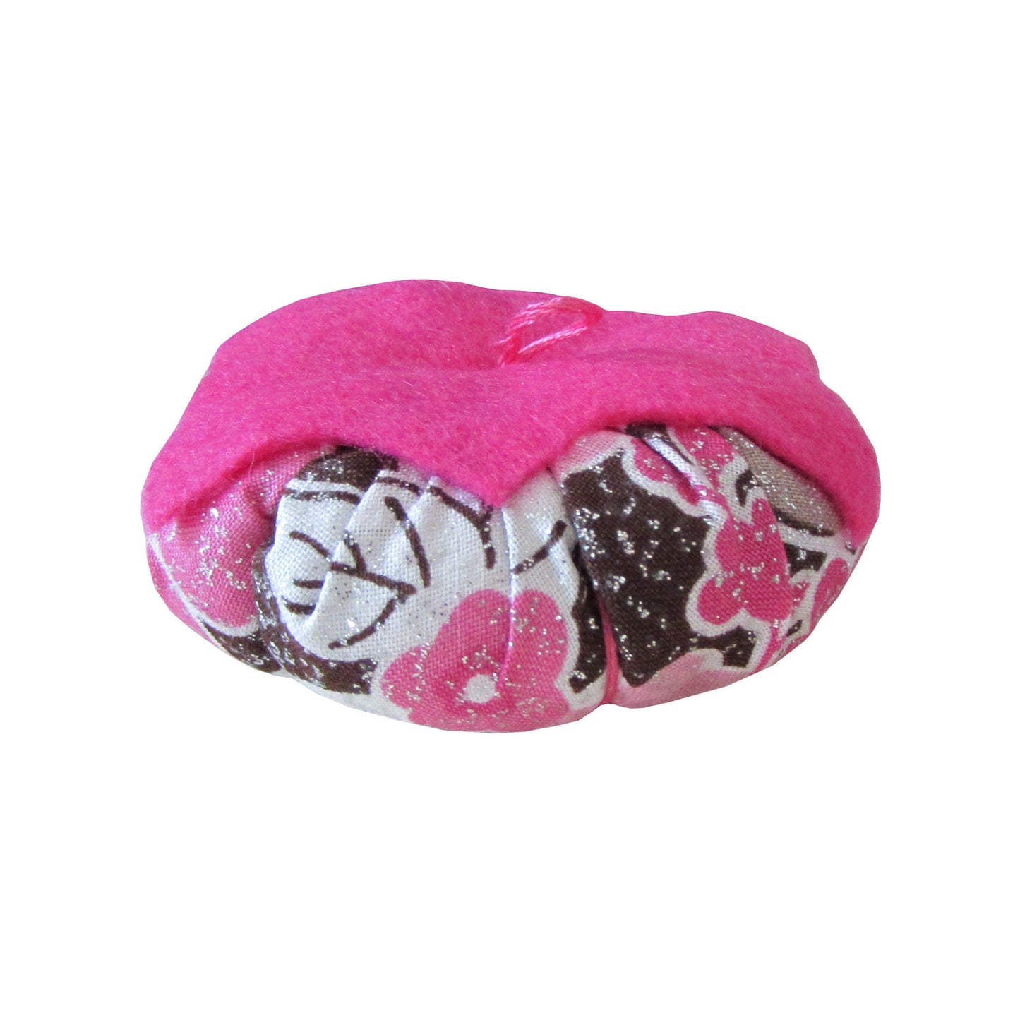 Pink Top Brown and Pink Floral Print Tomato Pincushion