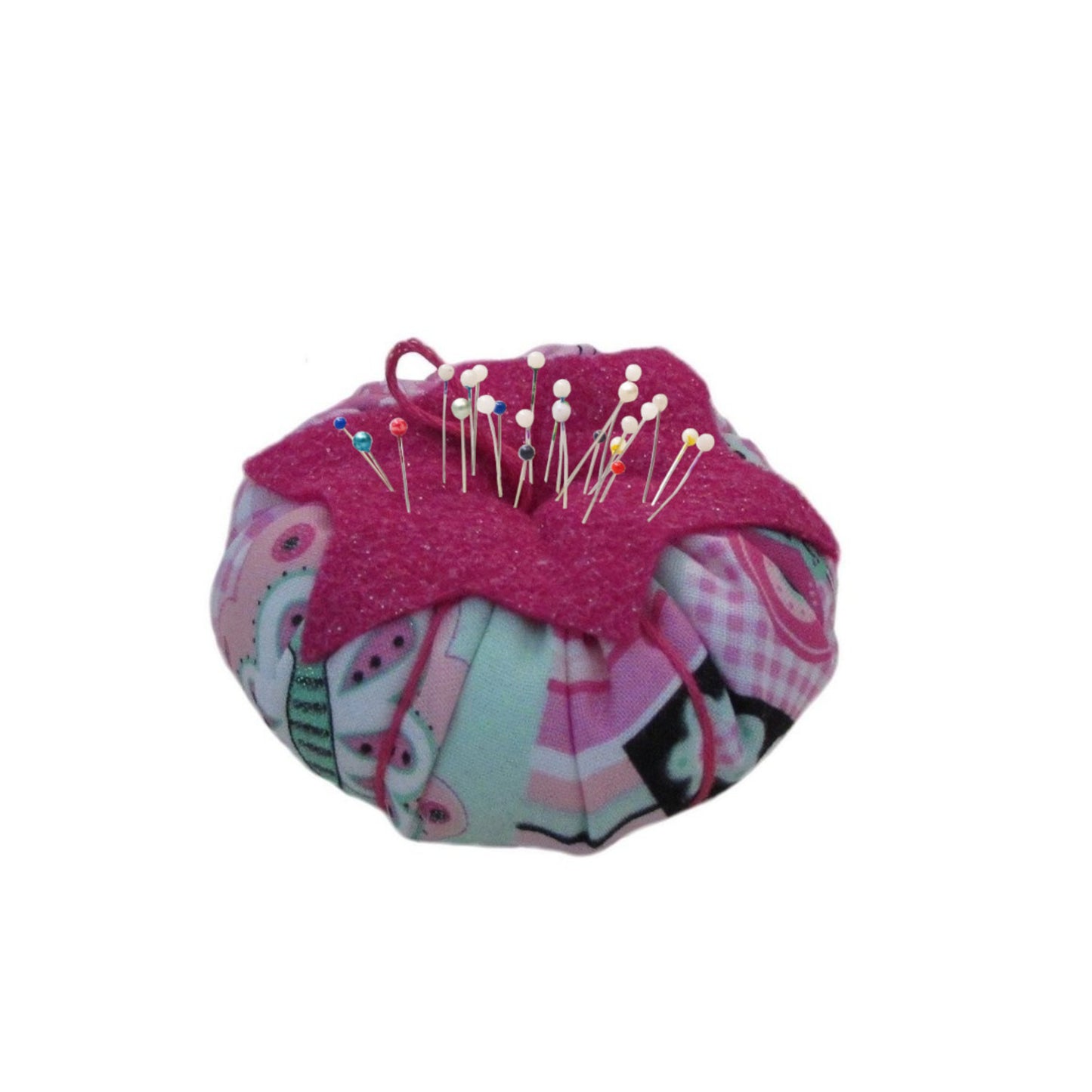 Pink Top Butterfly Print Tomato Pincushion with pins