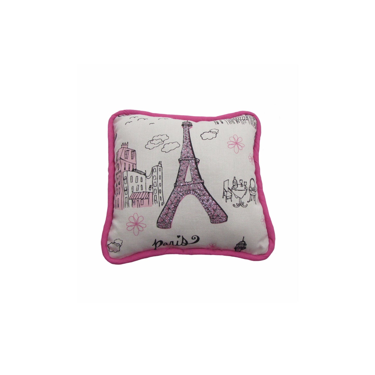 Pink Trimmed Square Paris Doll Pillow for 18-inch dolls