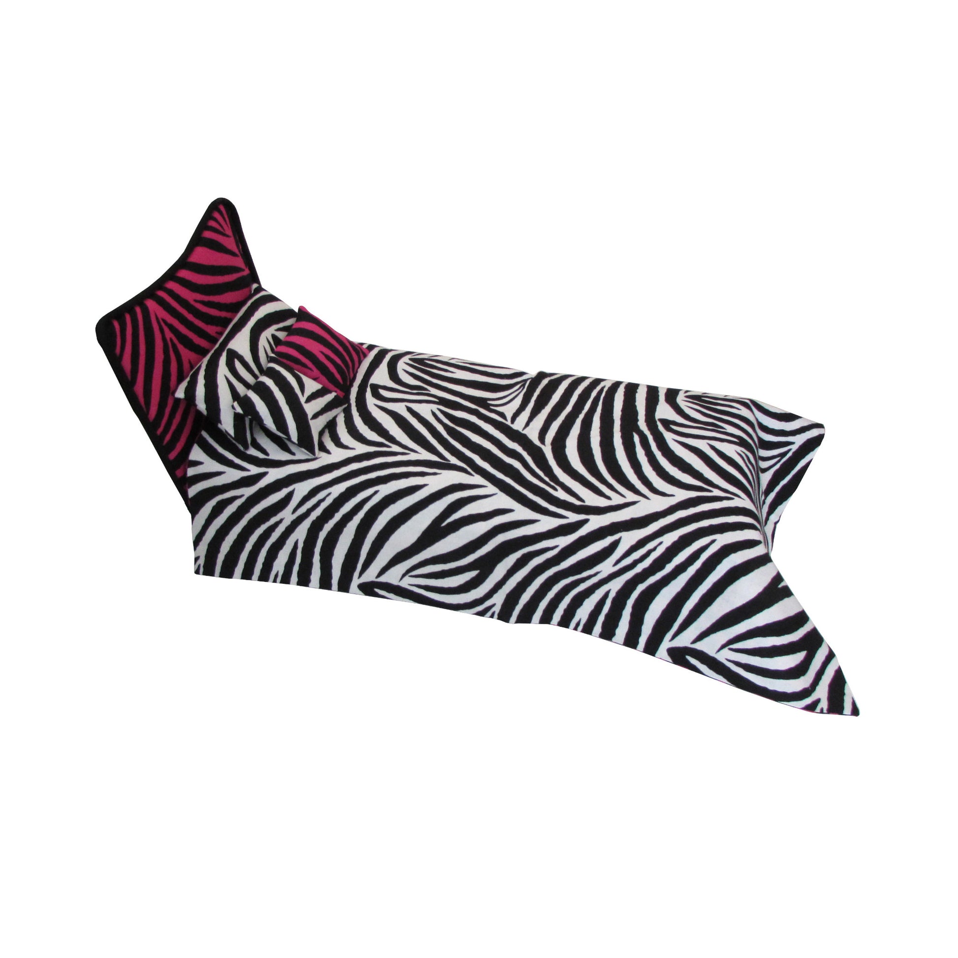 Pink Zebra Print Black Doll Bed and  White Zebra Print Doll Bedding for 11.5-inch and 12-inch dolls