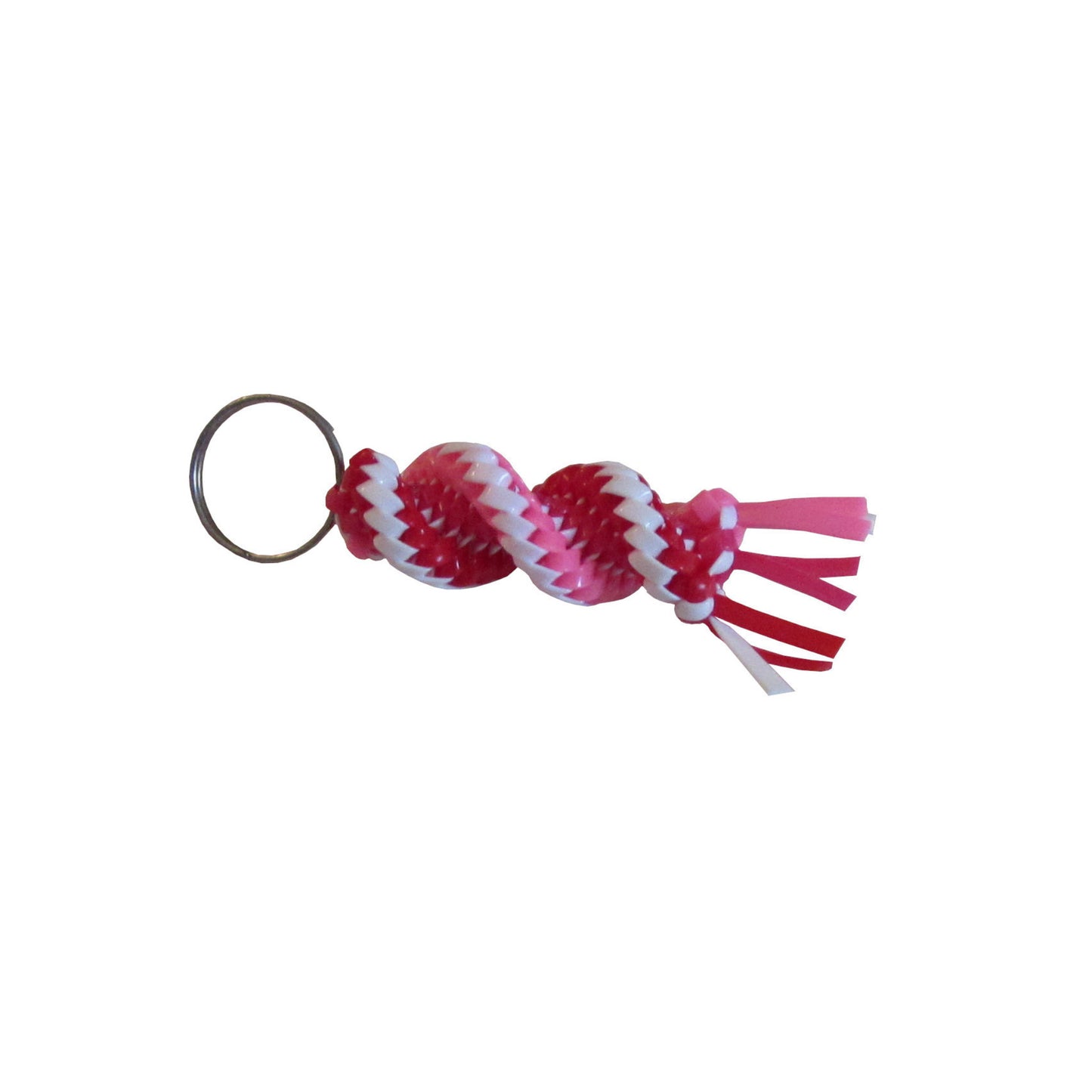 Pink, Red, and White Plastic Lacing Key CHain Left view