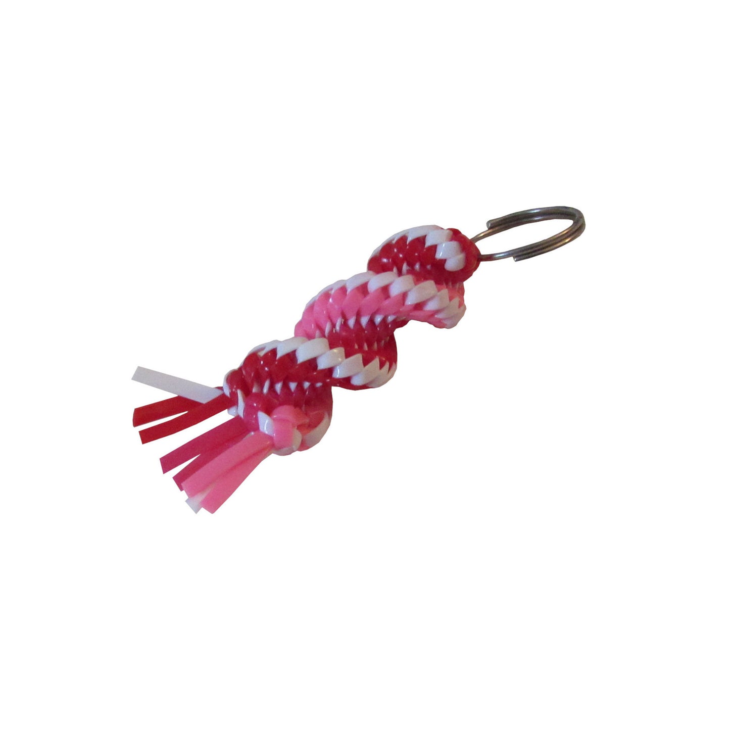 Pink, Red, and White Plastic Lacing Key Chain Right view