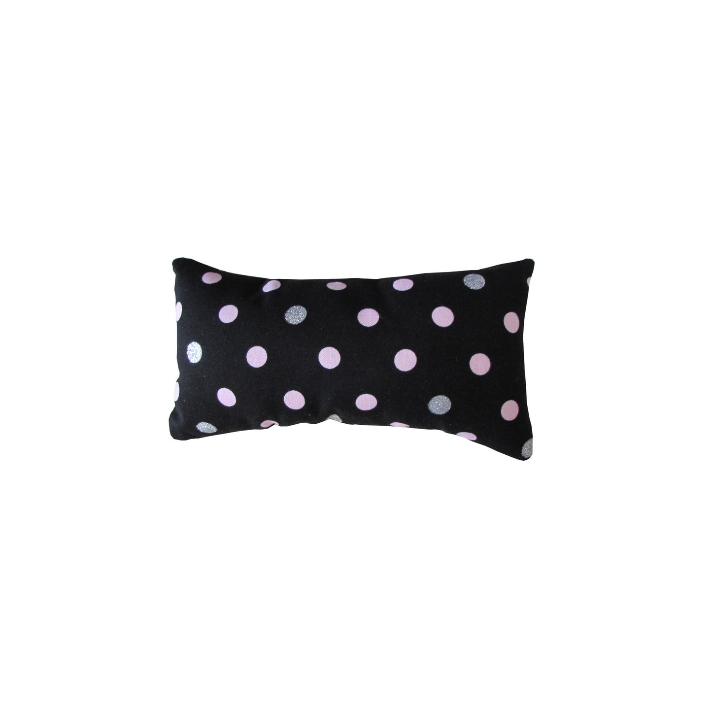 Pink and Silver Dots on Black Doll Pillow for 18-inch dolls