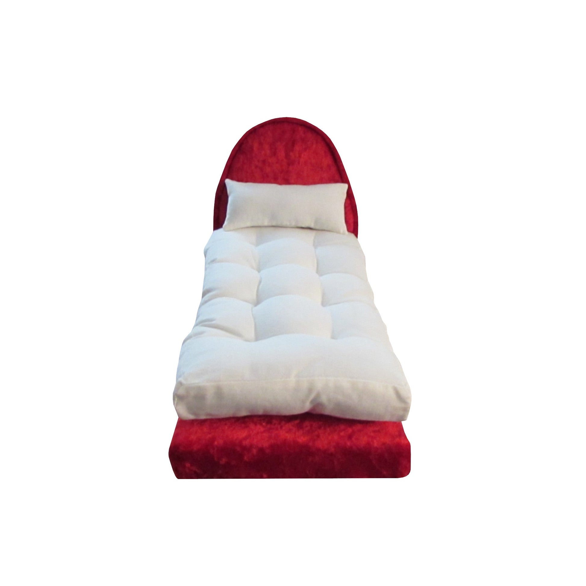 Red Crushed Velvet Doll Bed, Pillow, and Mattress for 11.5-inch and 12-inch dolls Second view