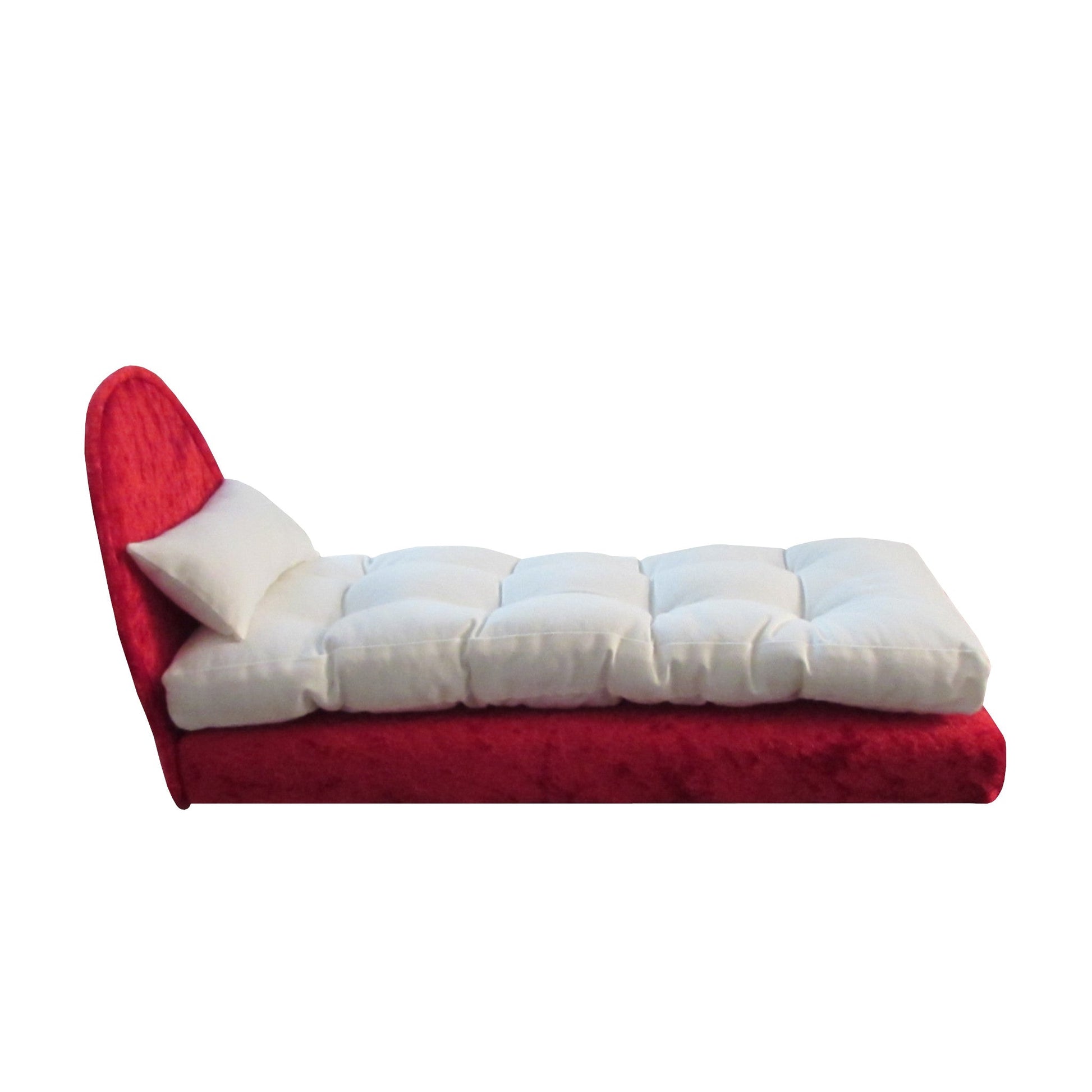 Red Crushed Velvet Doll Bed, Pillow, and Mattress for 11.5-inch and 12-inch dolls