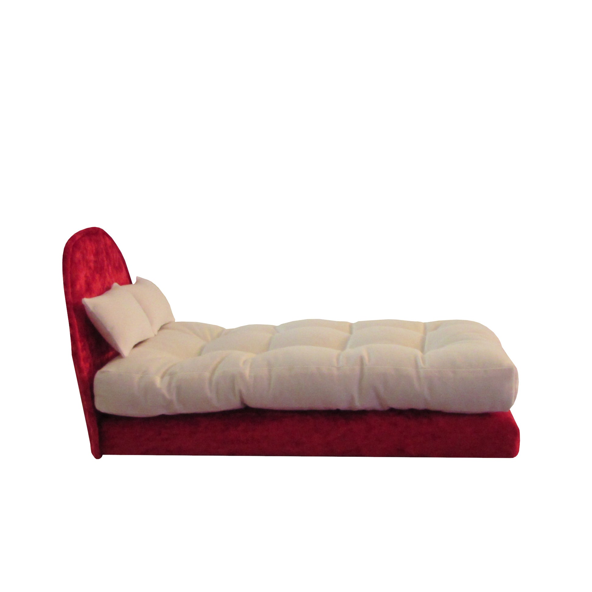 Red Crushed Velvet Double Doll Bed, Pillows, and Mattress for 11.5-inch and 12-inch dolls