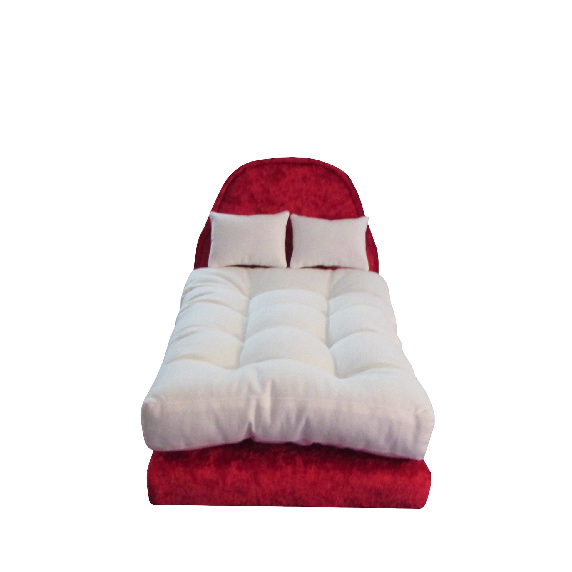 Red Crushed Velvet Double Doll Bed, Pillows, and Mattress for 11.5-inch and 12-inch dolls Second view