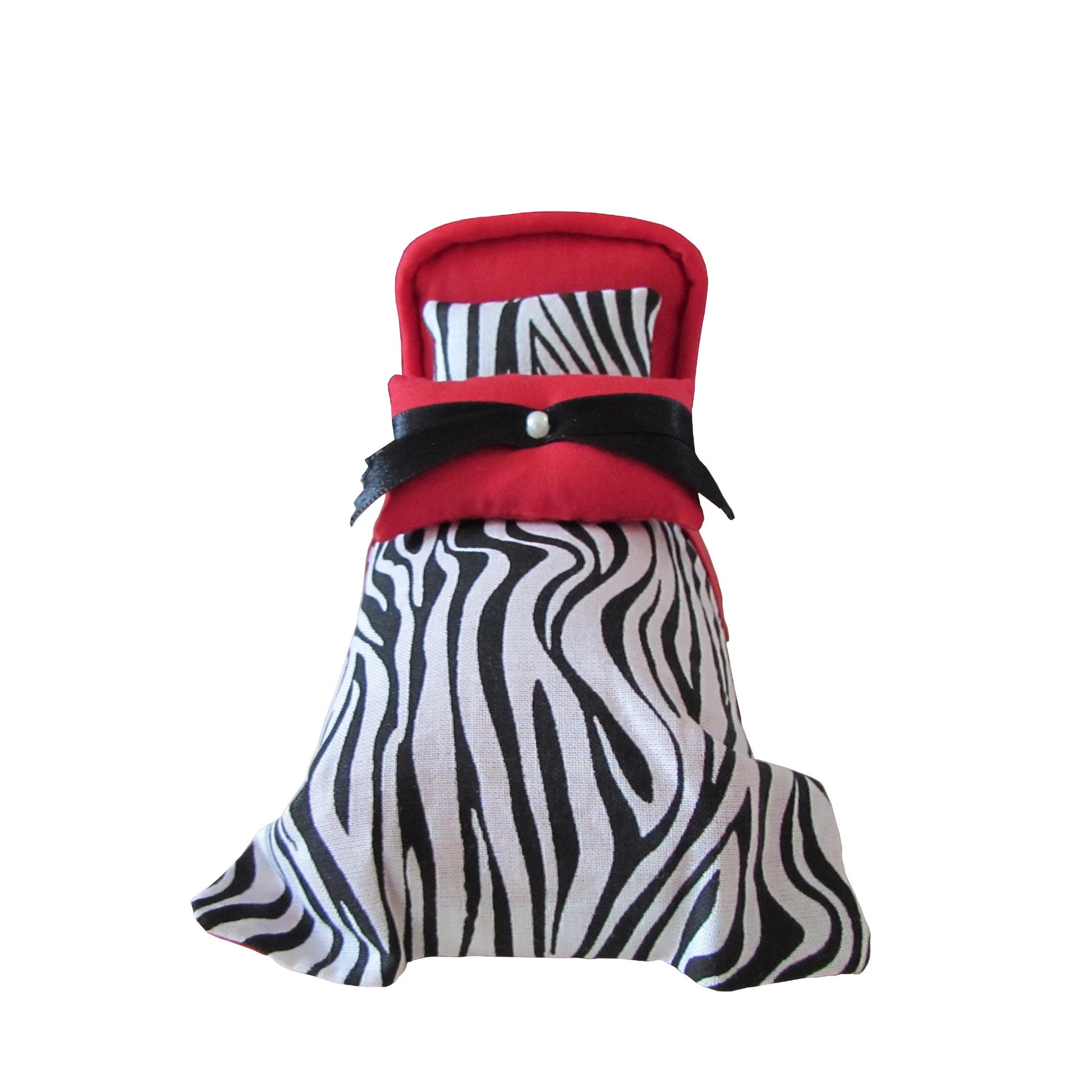 Red Pincushion Bed with Zebra Bedding Top view