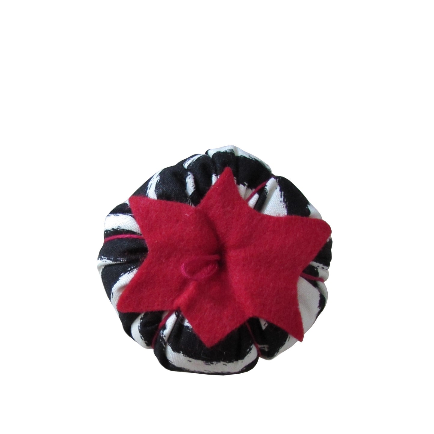 Red Top Zebra Print Pincushion top view