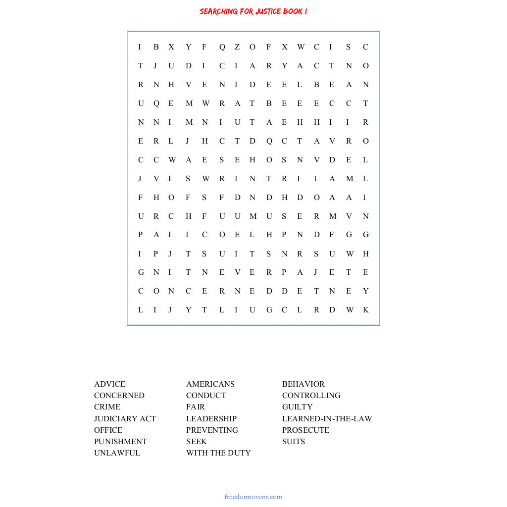 Searching for Justice Book I Word Search