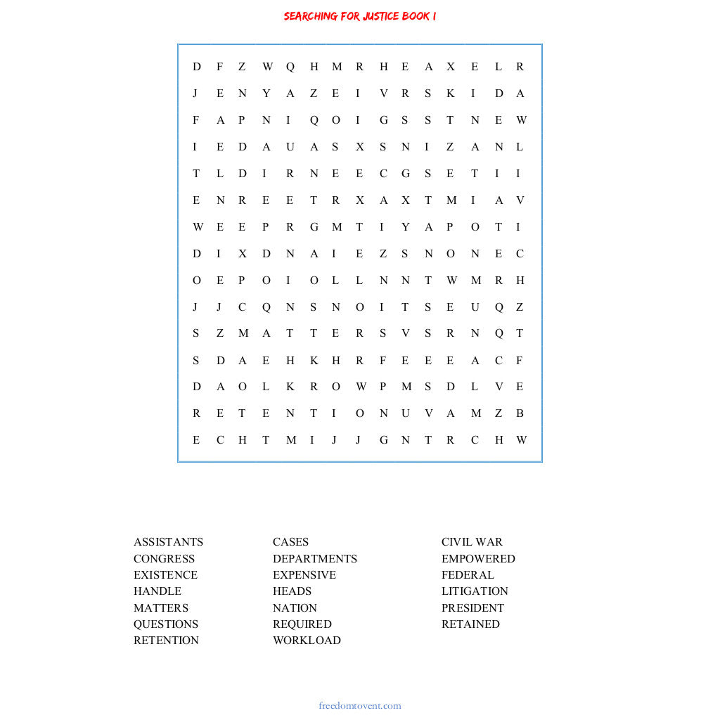 Searching for Justice Book I Word Search