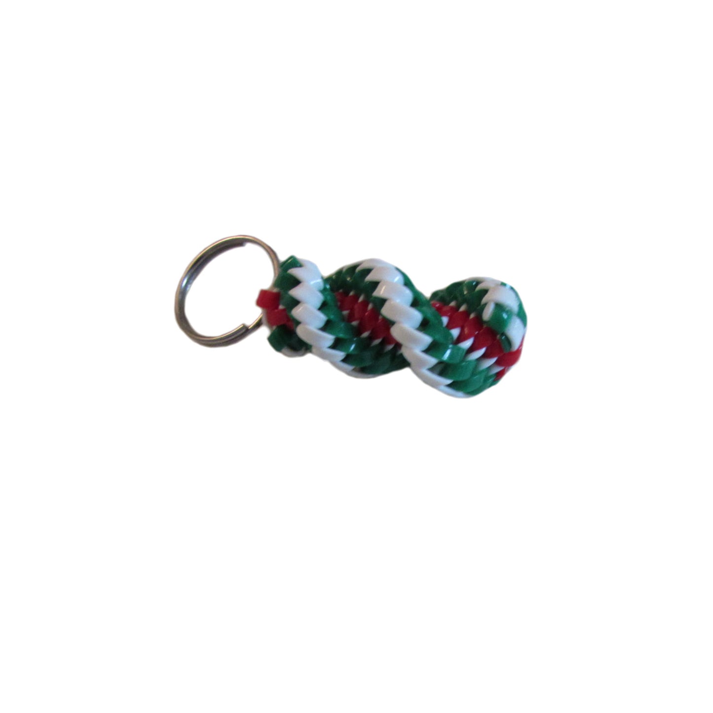 Small Red Green White Plastic Lacing Key Chain Left view