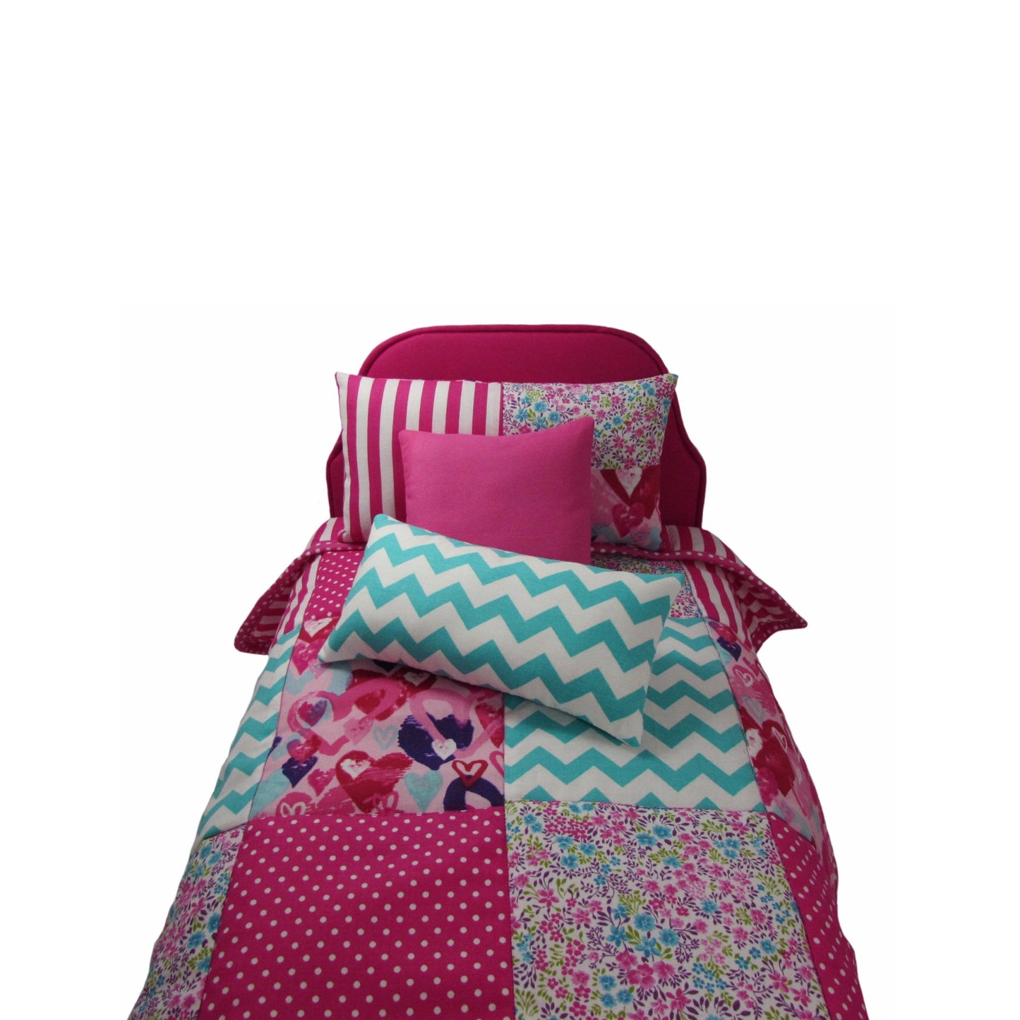Stripes, Dots, and Floral Doll Quilt Up Close for 18-inch dolls