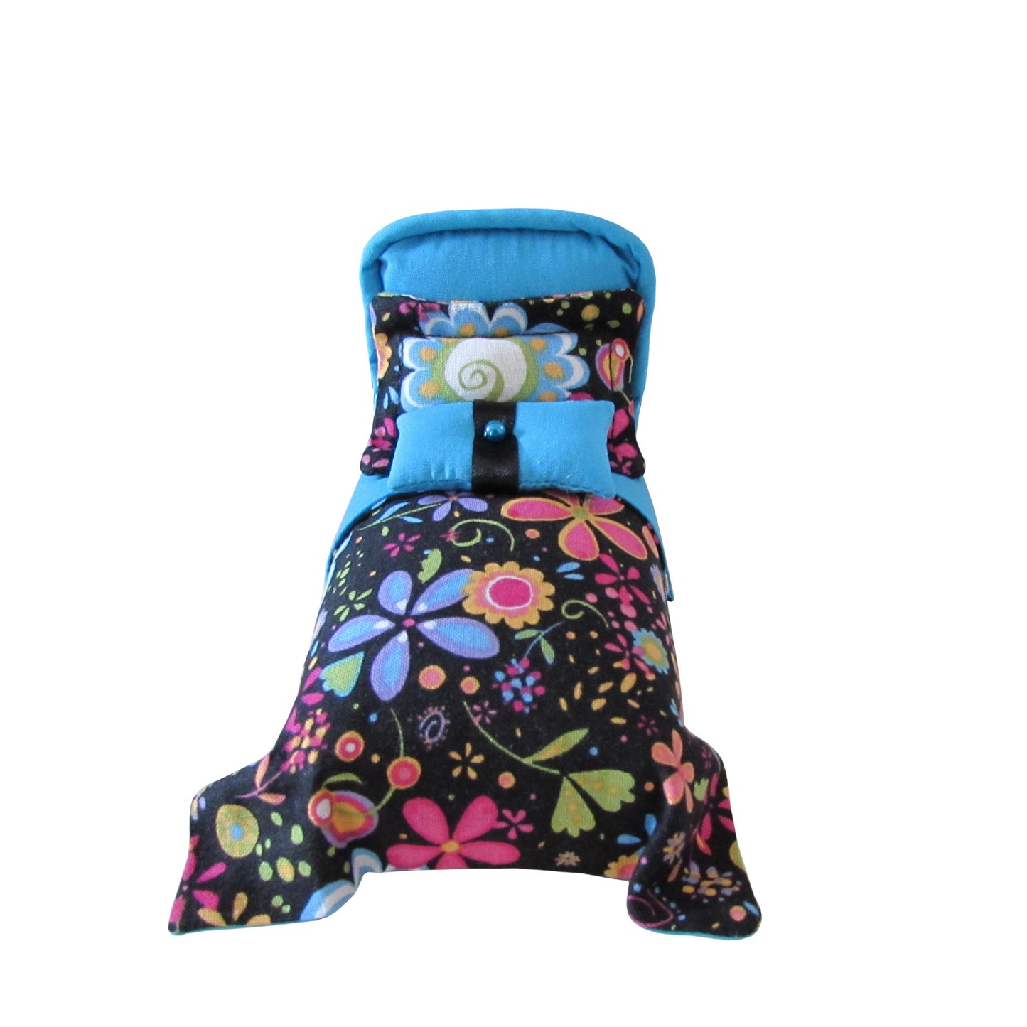 Turquoise Pincushion Bed with Floral Bedding