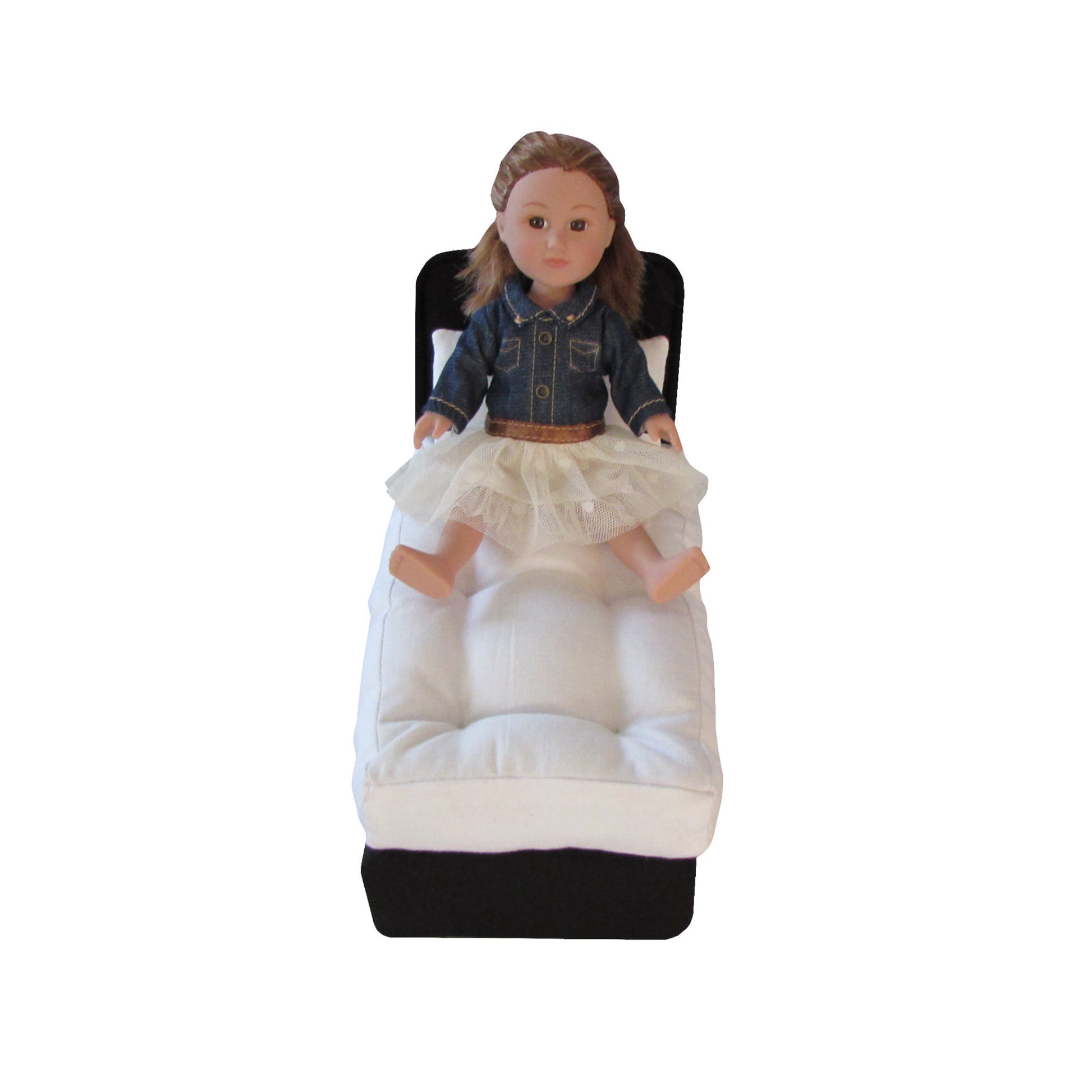 Upholstered Black Doll Bed for 6.5-inch dolls Third view