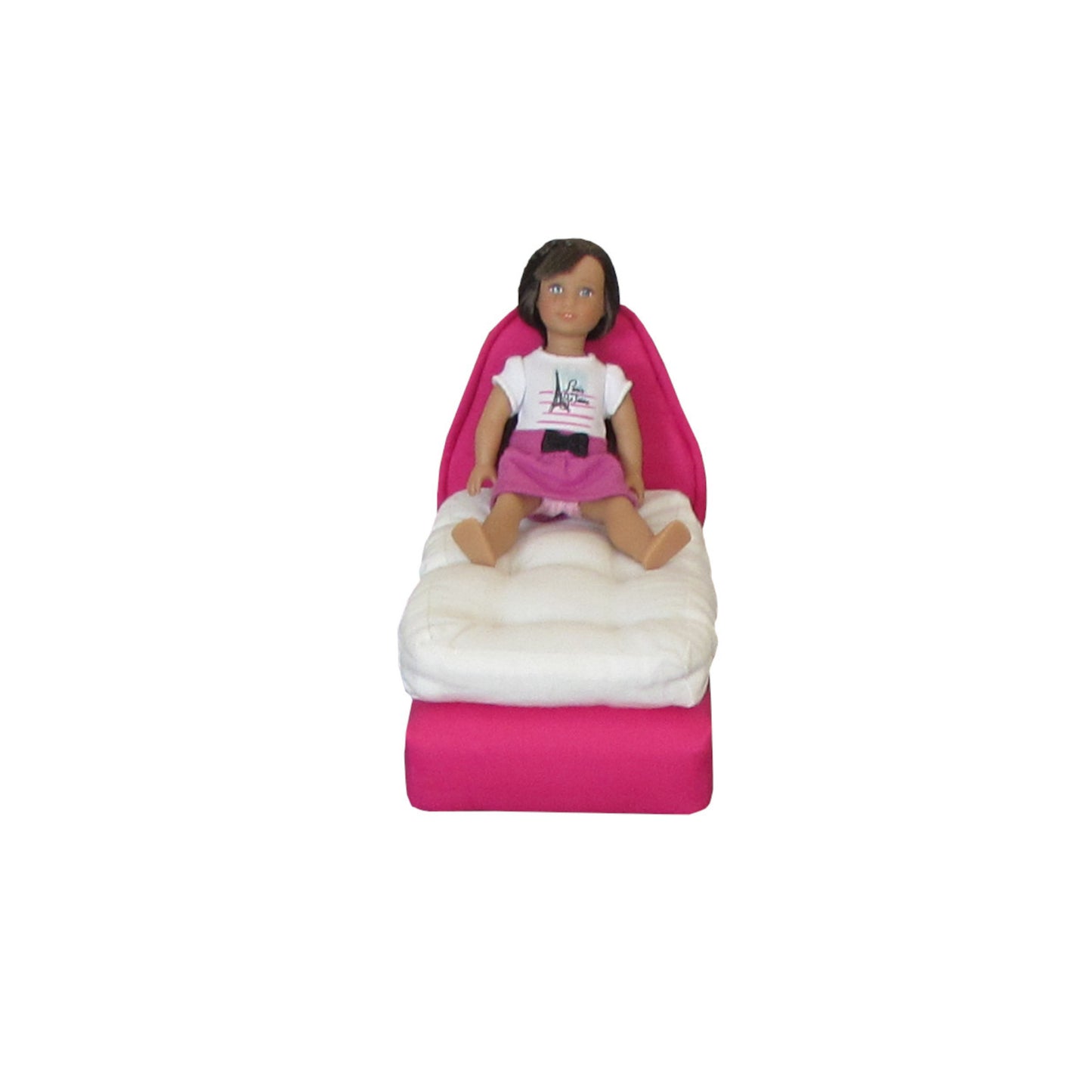 Upholstered Bright Pink Doll Bed and Mattress for 6.5-inch dolls with doll Second view