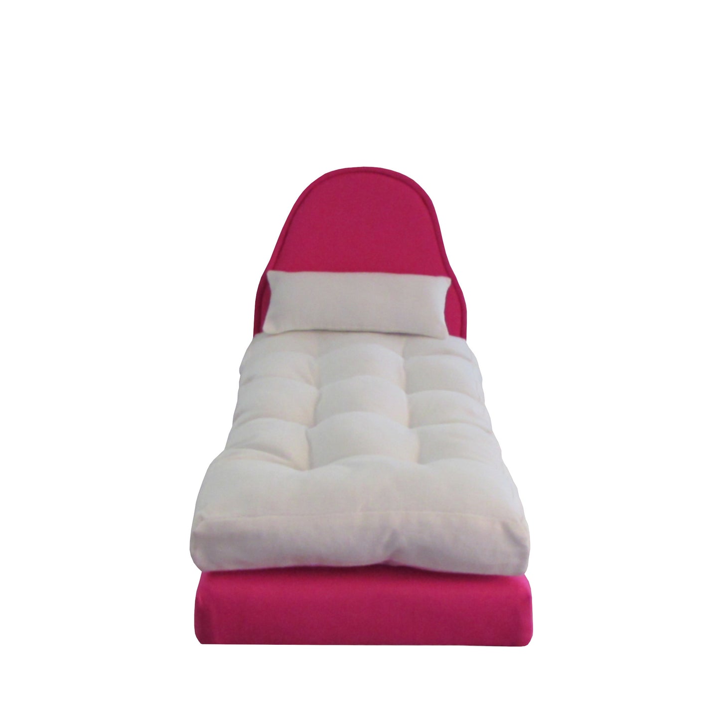 Upholstered Bright Pink Doll Bed with Pillow for 11.5-inch and 12-inch dolls Second view