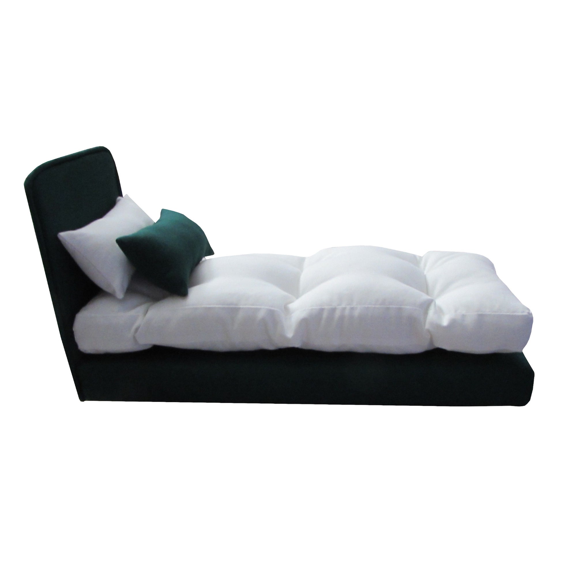 Upholstered Dark Green Doll Bed for 11.5-inch and 12-inch dolls