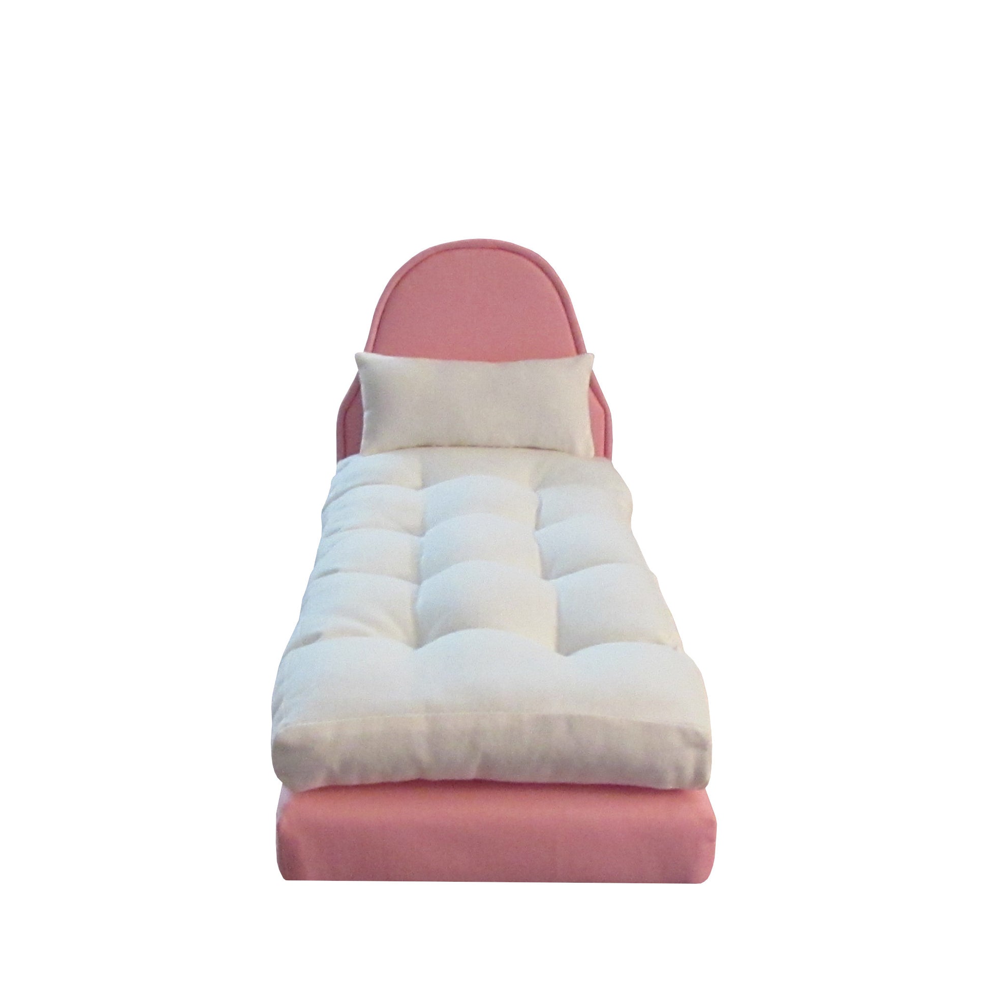 Upholstered Light Pink Doll Bed for 11.5-inch and 12-inch dolls Front view