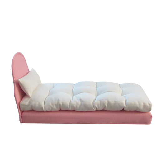 Upholstered Light Pink Doll Bed for 11.5-inch and 12-inch dolls Side view