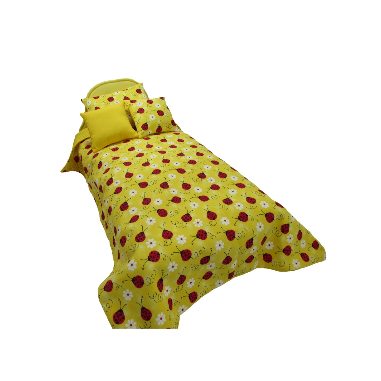 Upholstered Light Yellow Doll and Ladybug Doll Bedding for 14.5-inch dolls