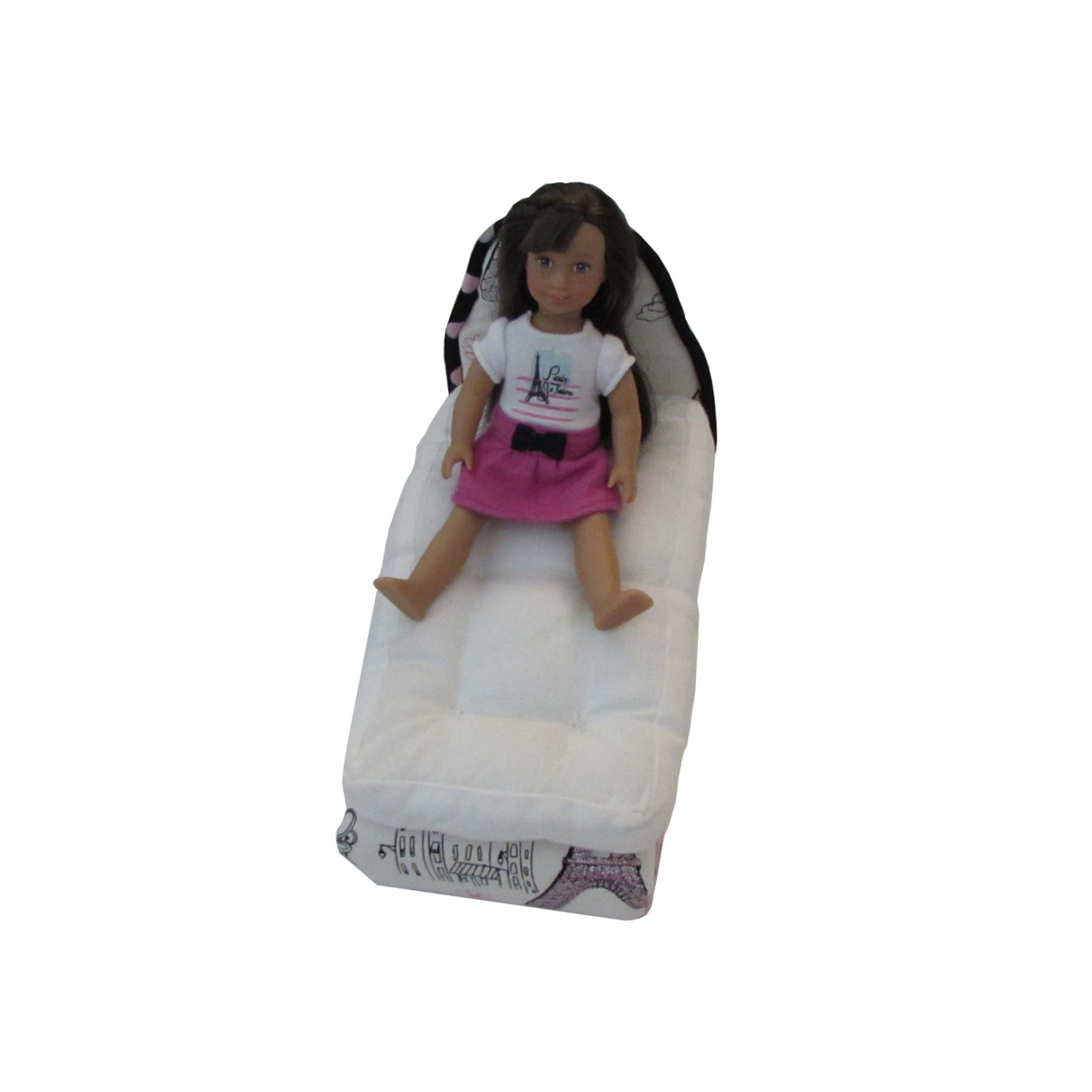 Upholstered Paris Doll Bed for 6.5-inch dolls with doll Second view