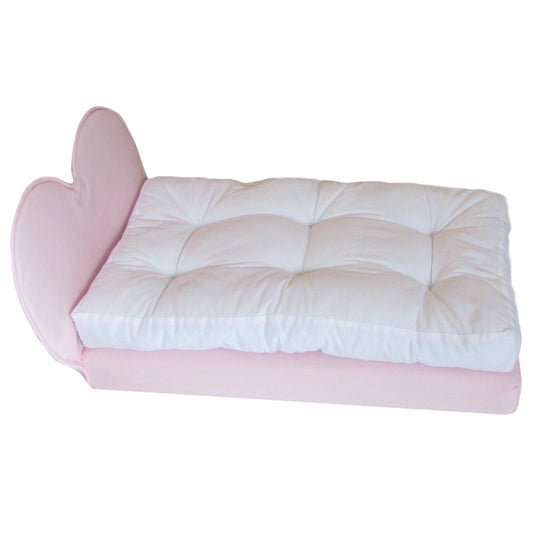 Upholstered Pink Heart Doll Bed for 18-inch dolls