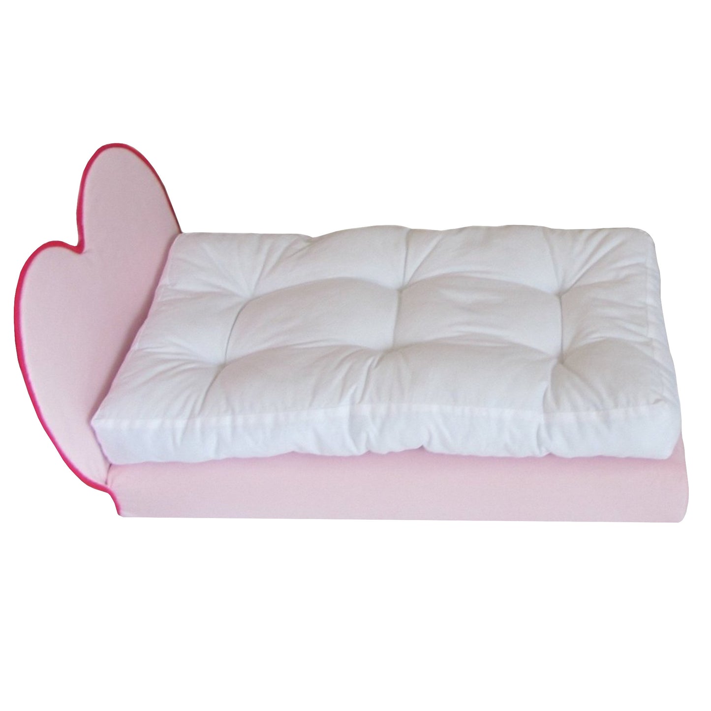 Upholstered Pink and Red Heart Doll Bed for 18-inch dolls
