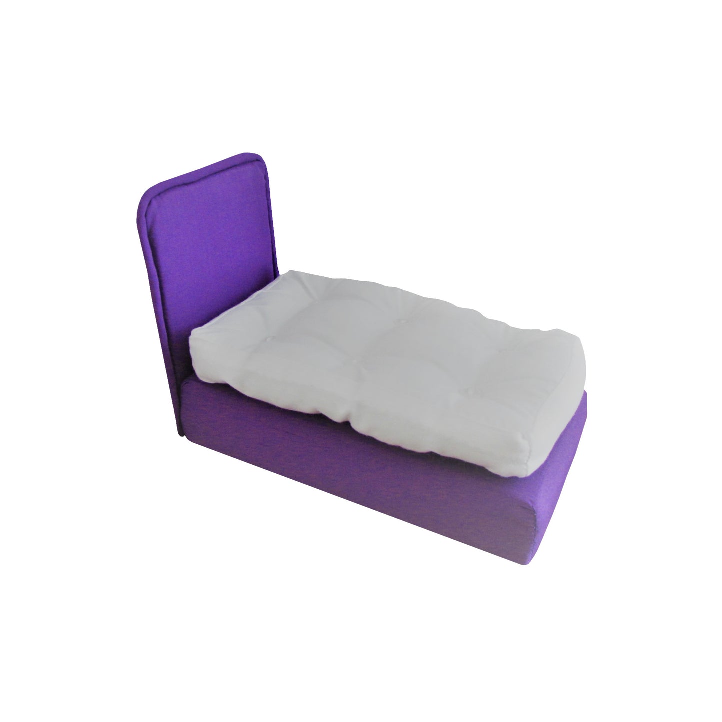 Upholstered Purpld Doll Bed and Mattress for 6.5-inch dolls