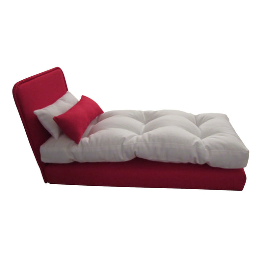 Upholstered Red Doll Bed for 11.5-inch and 12-inch dolls
