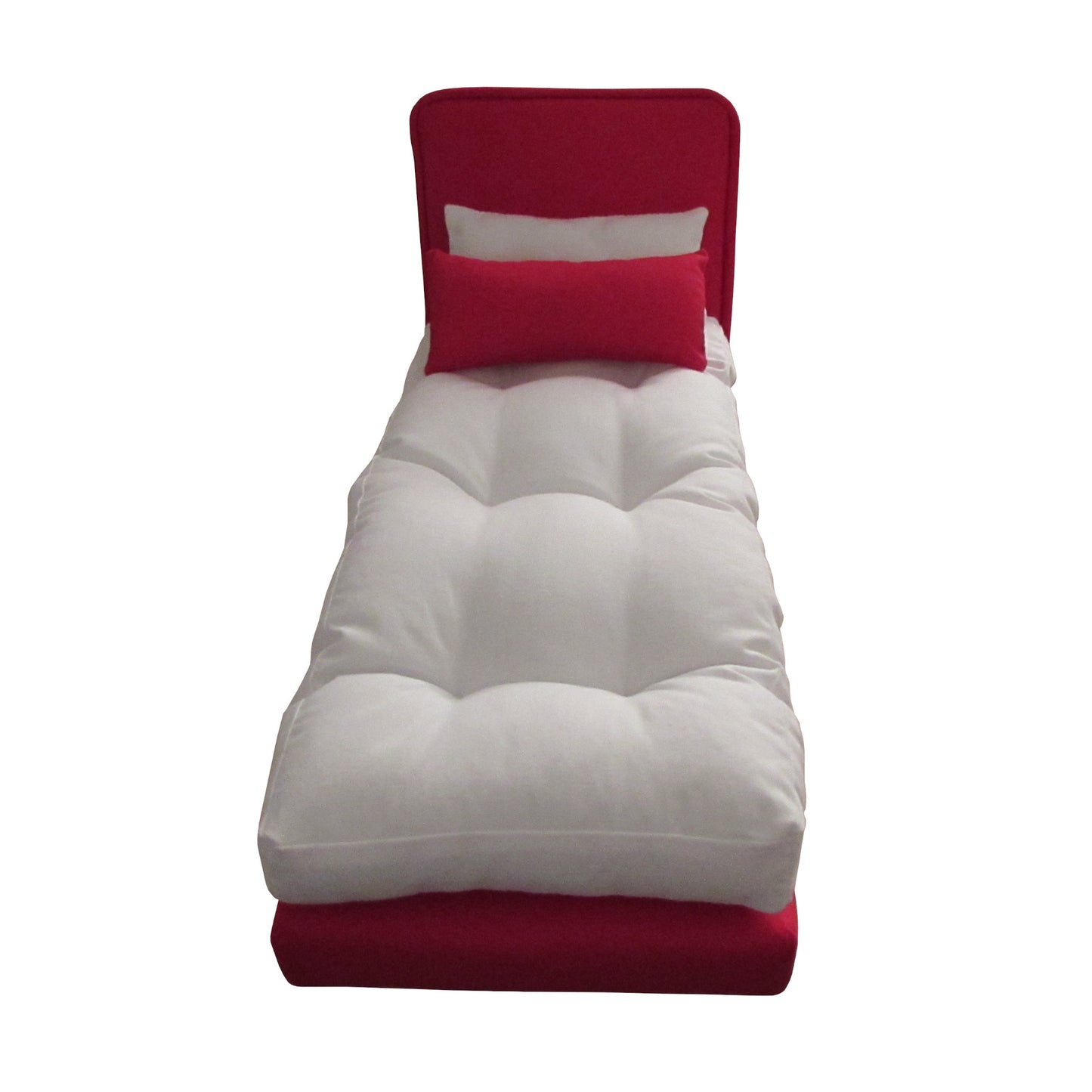 Upholstered Red Doll Bed for 11.5-inch and 12-inch dolls Third view