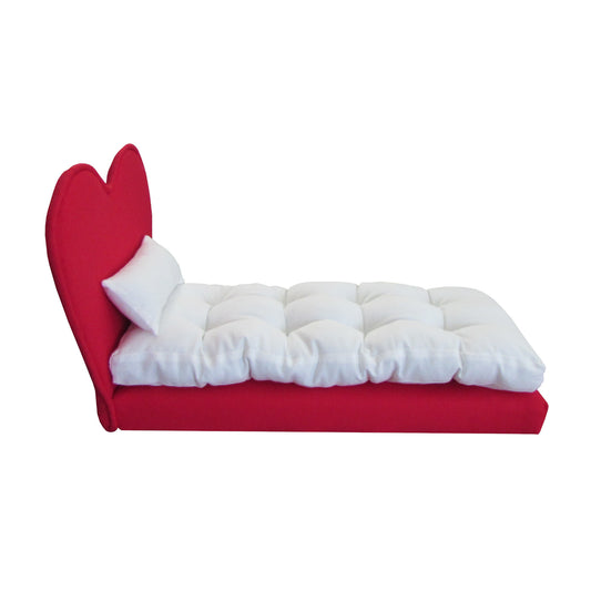 Upholstered Red Heart Doll Bed for 11.5-inch and 12-inch dolls