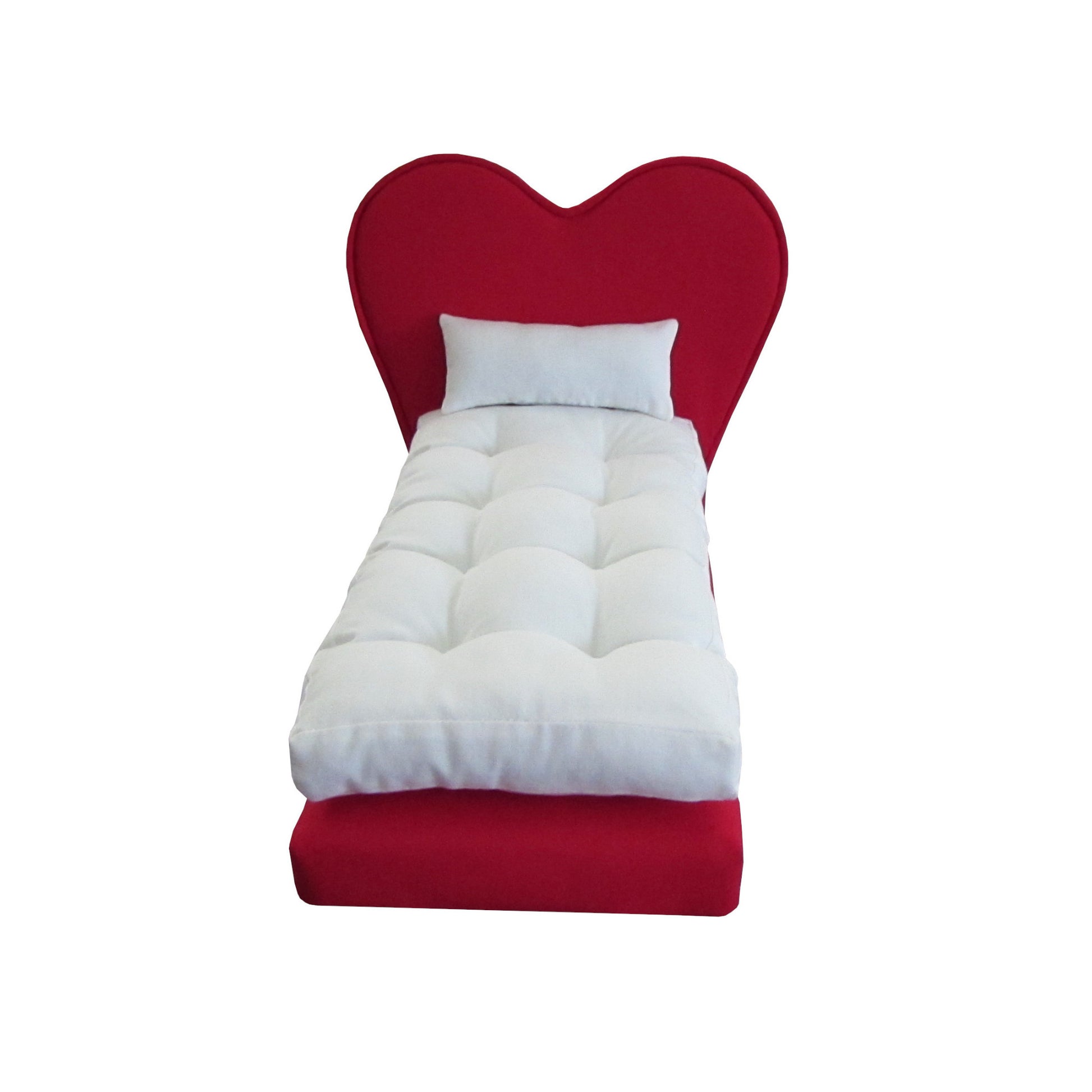 Upholstered Red Heart Doll Bed for 11.5-inch and 12-inch dolls Second view