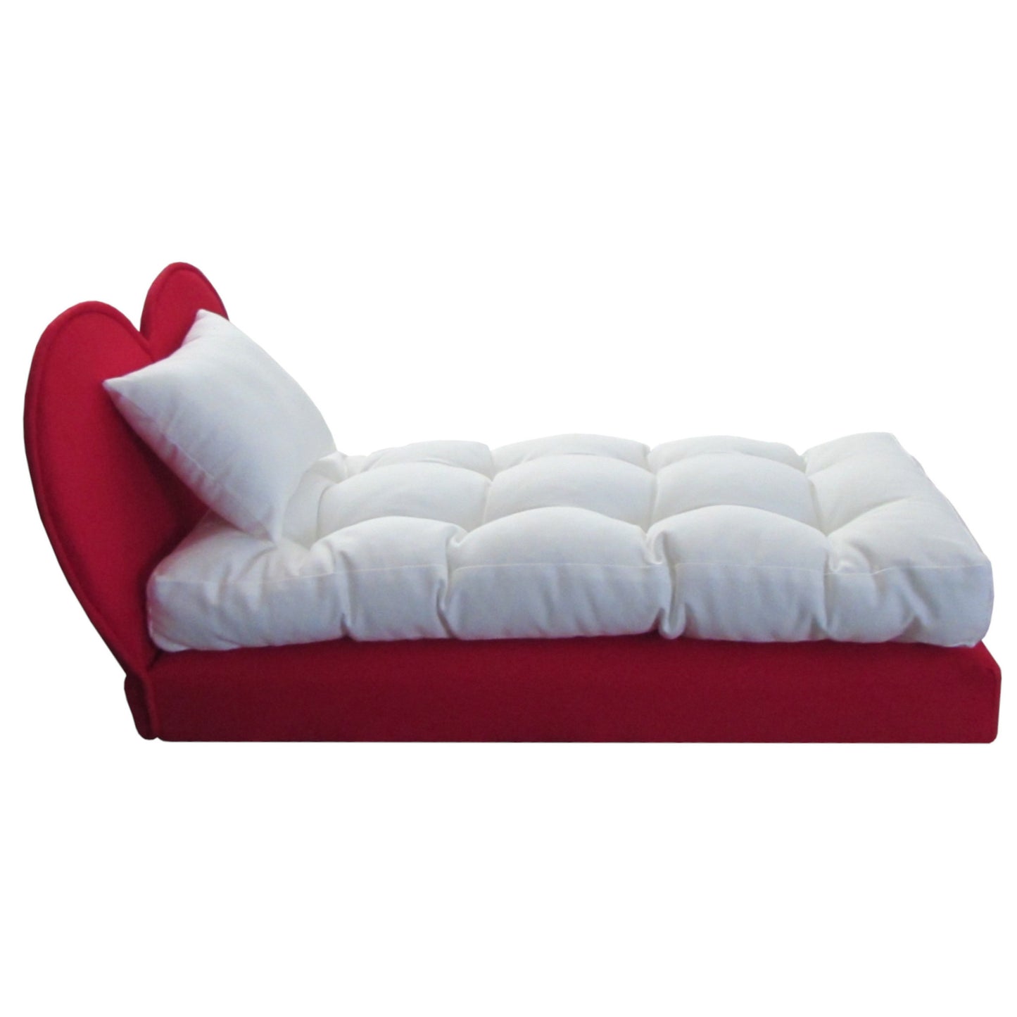 Upholstered Red Heart Doll Bed for 14.5-inch dolls