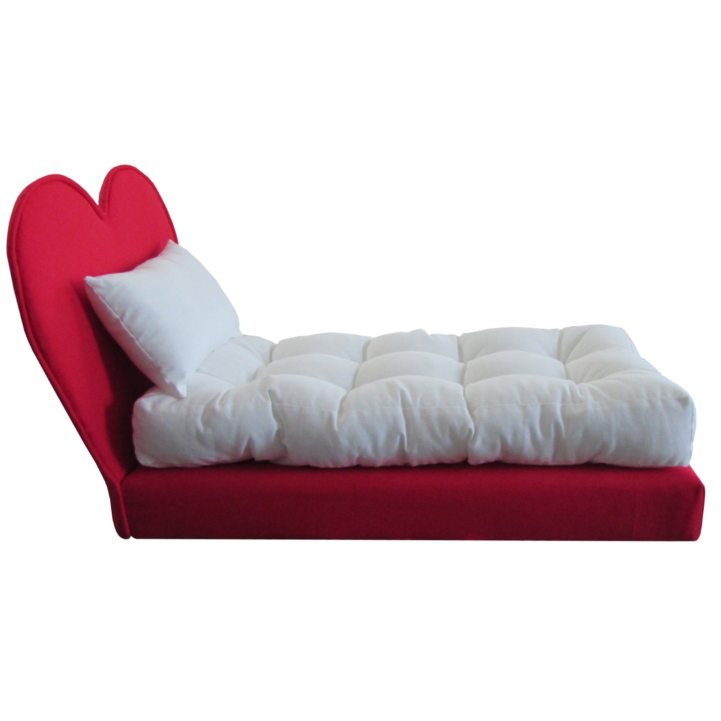 Upholstered Red Heart Doll Bed for 18-inch dolls