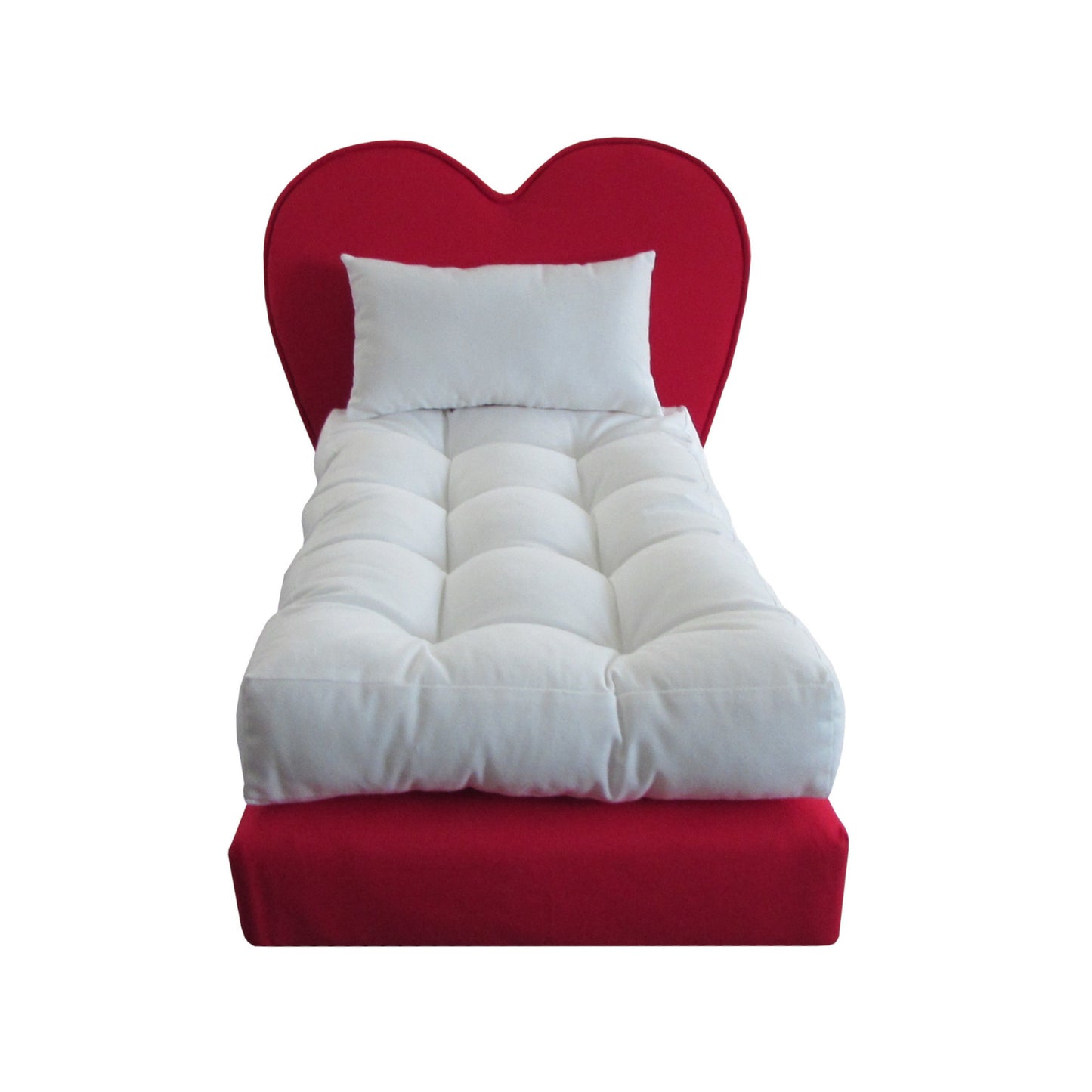 Upholstered Red Heart Doll Bed for 18-inch dolls Second view