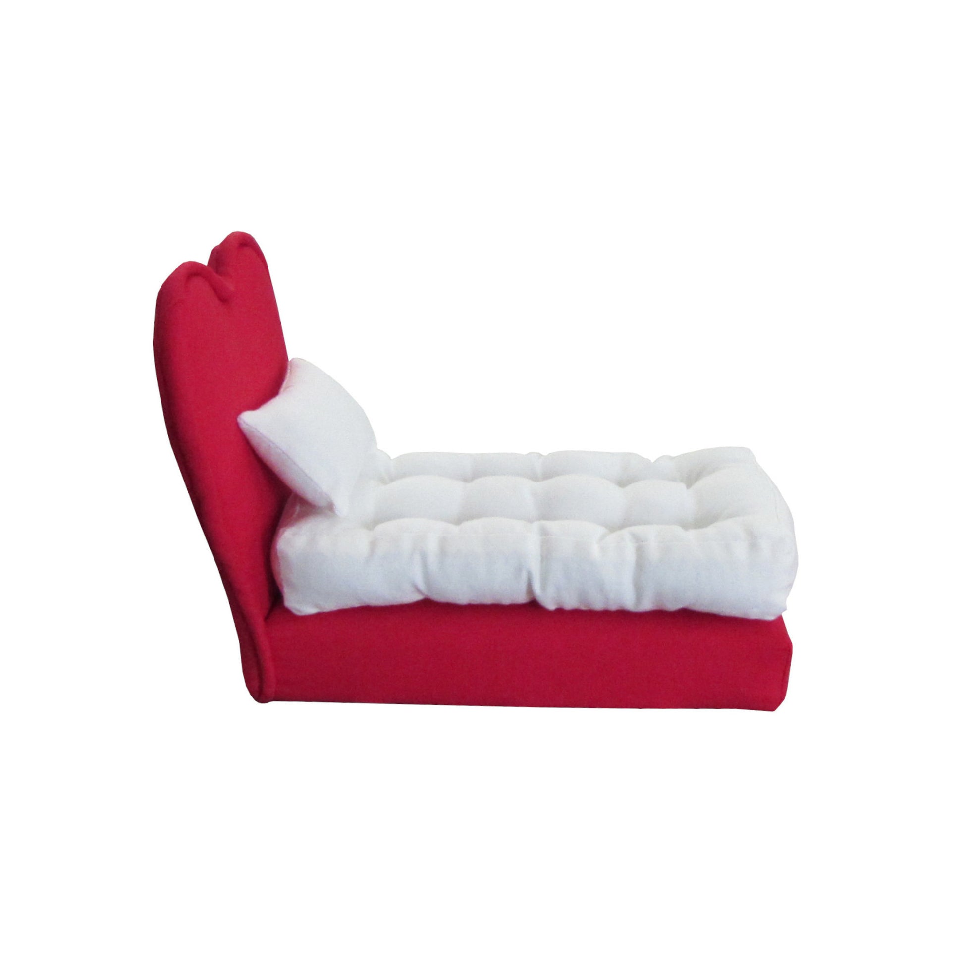 Upholstered Red Heart Doll Bed for 6.5-inch dolls