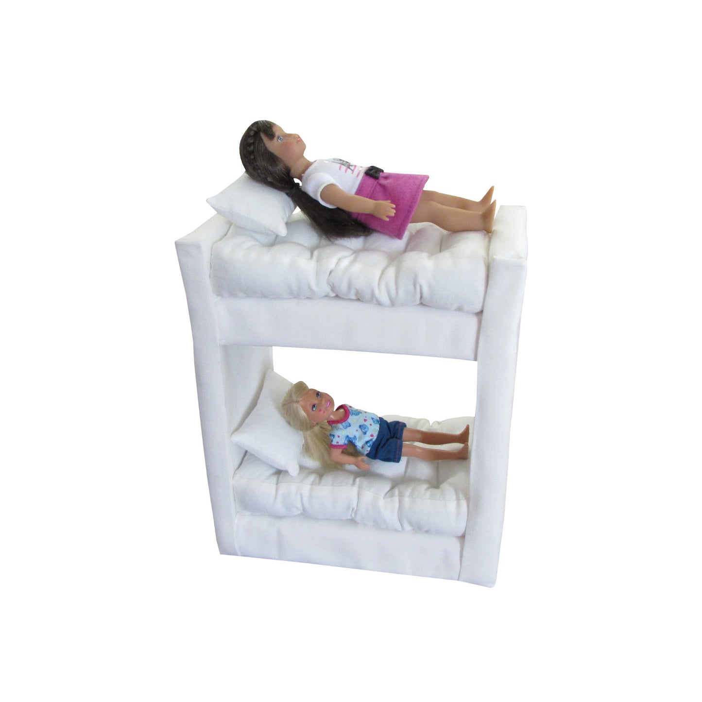 Upholstered White Doll Bunk Bed for 6.5-inch dolls with dolls Second view