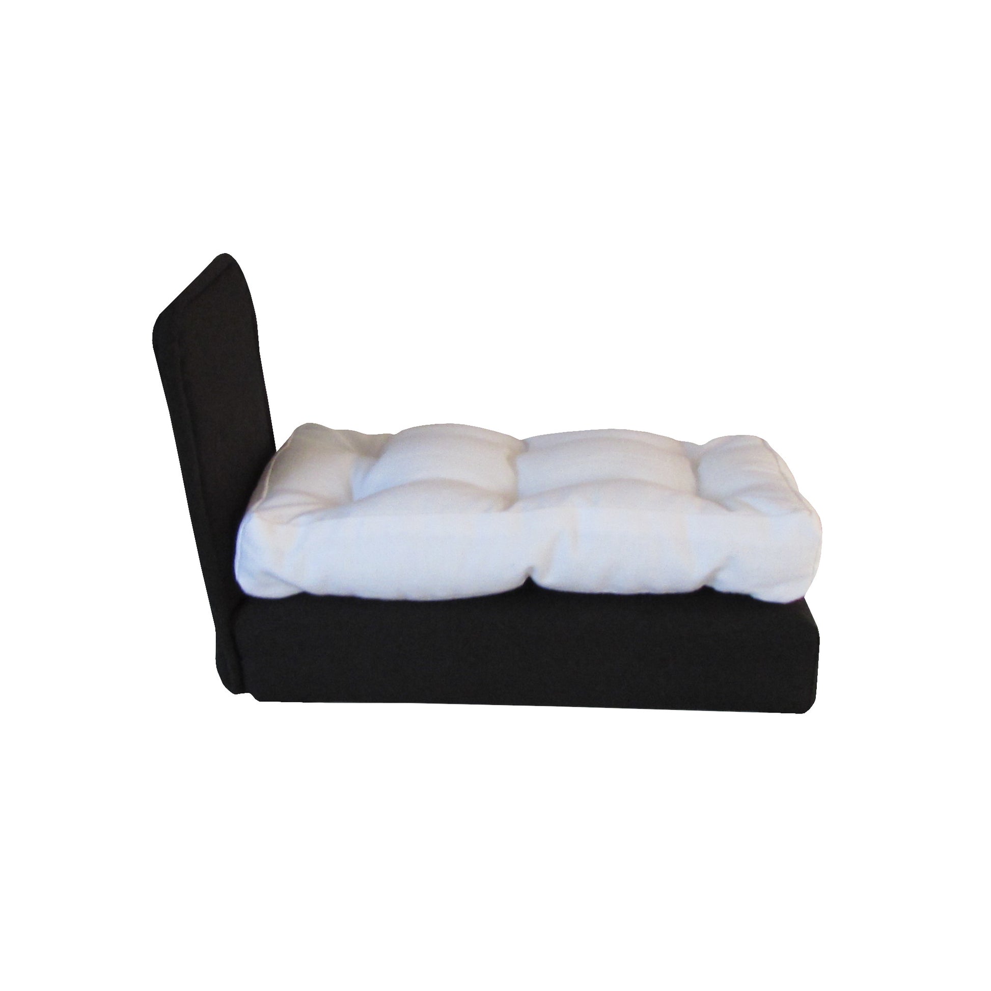 Upholstered Black Doll Bed for 6.5-inch dolls