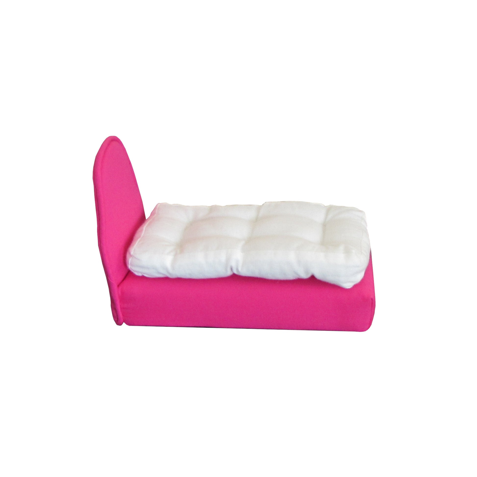 Upholstered Bright Pink Doll BEd and Mattress for 6.5-inch dolls