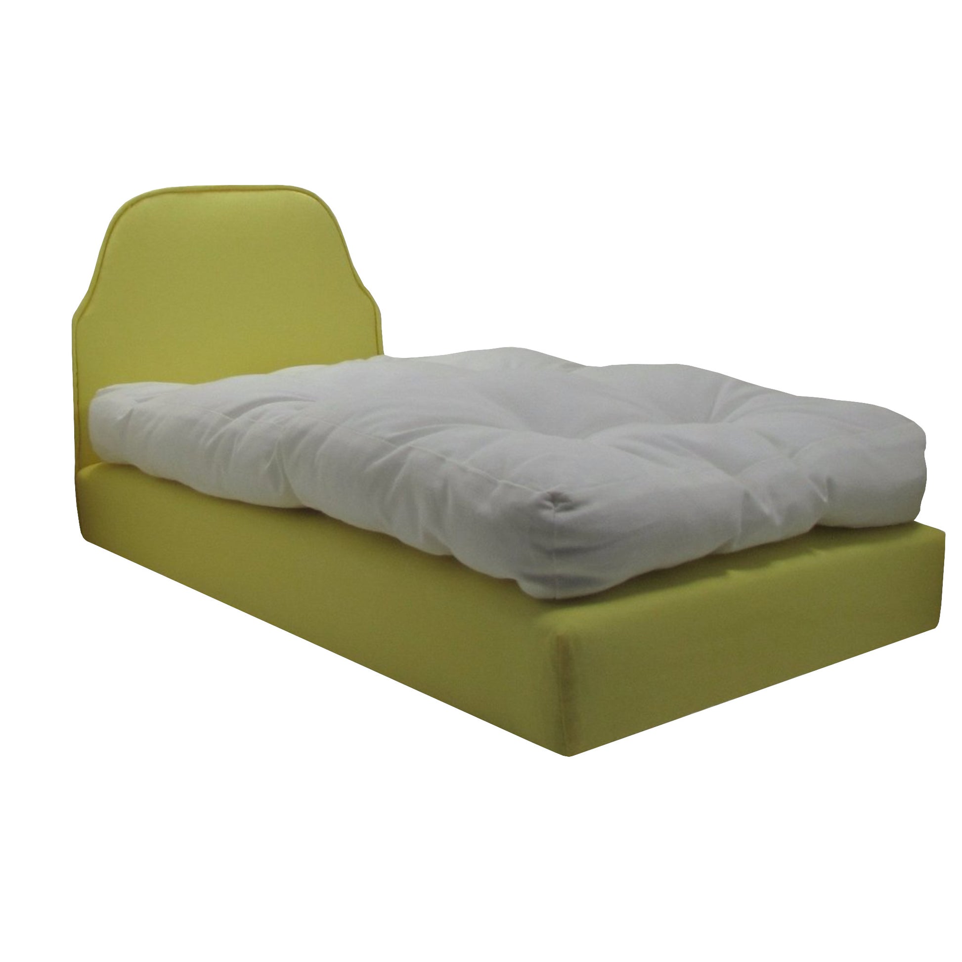 Upholstered Light Yellow Doll Bed for 18-inch dolls