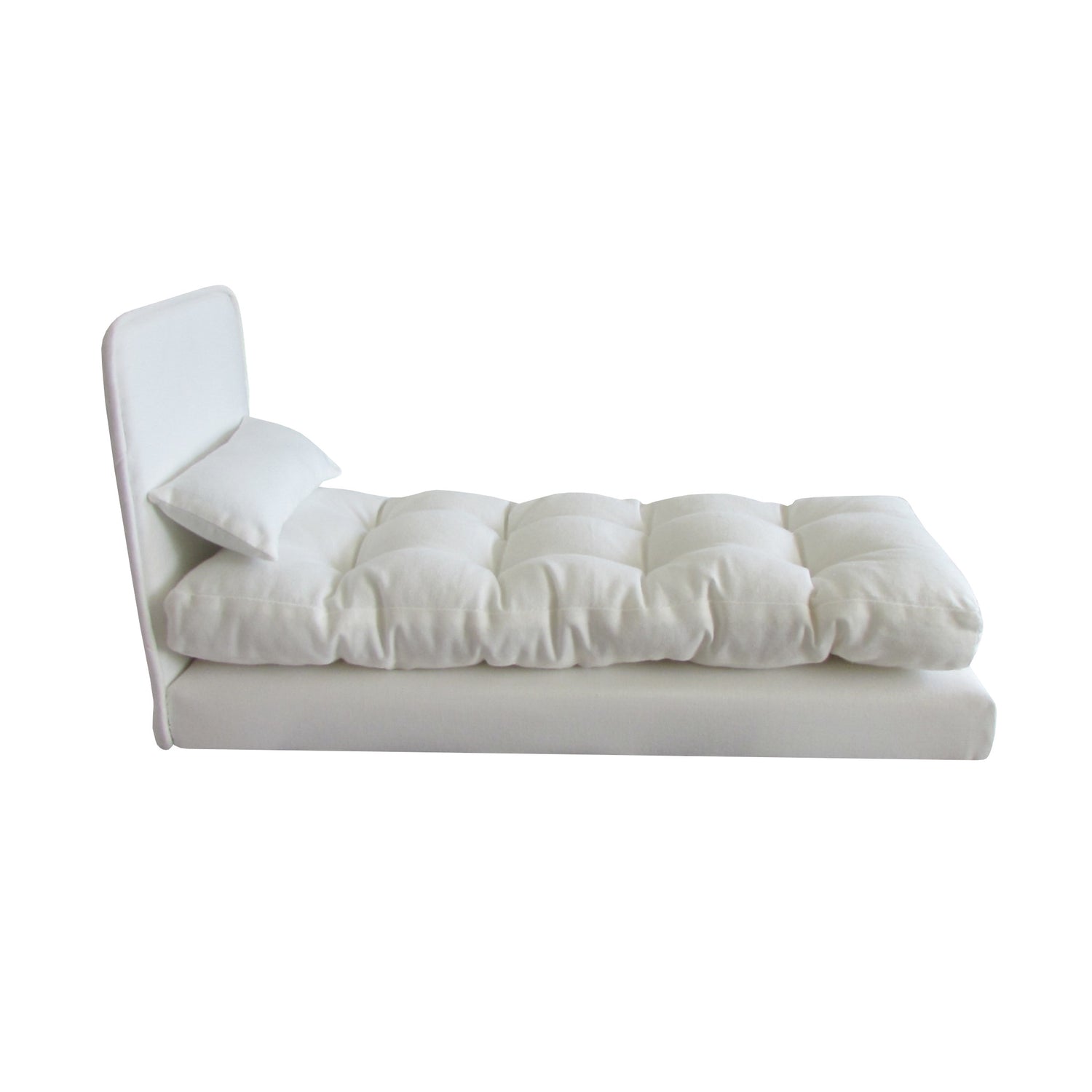 White Doll Bed and Mattress for 11.5-inch and 12-inchh dolls Rounded Corner Square Headboard