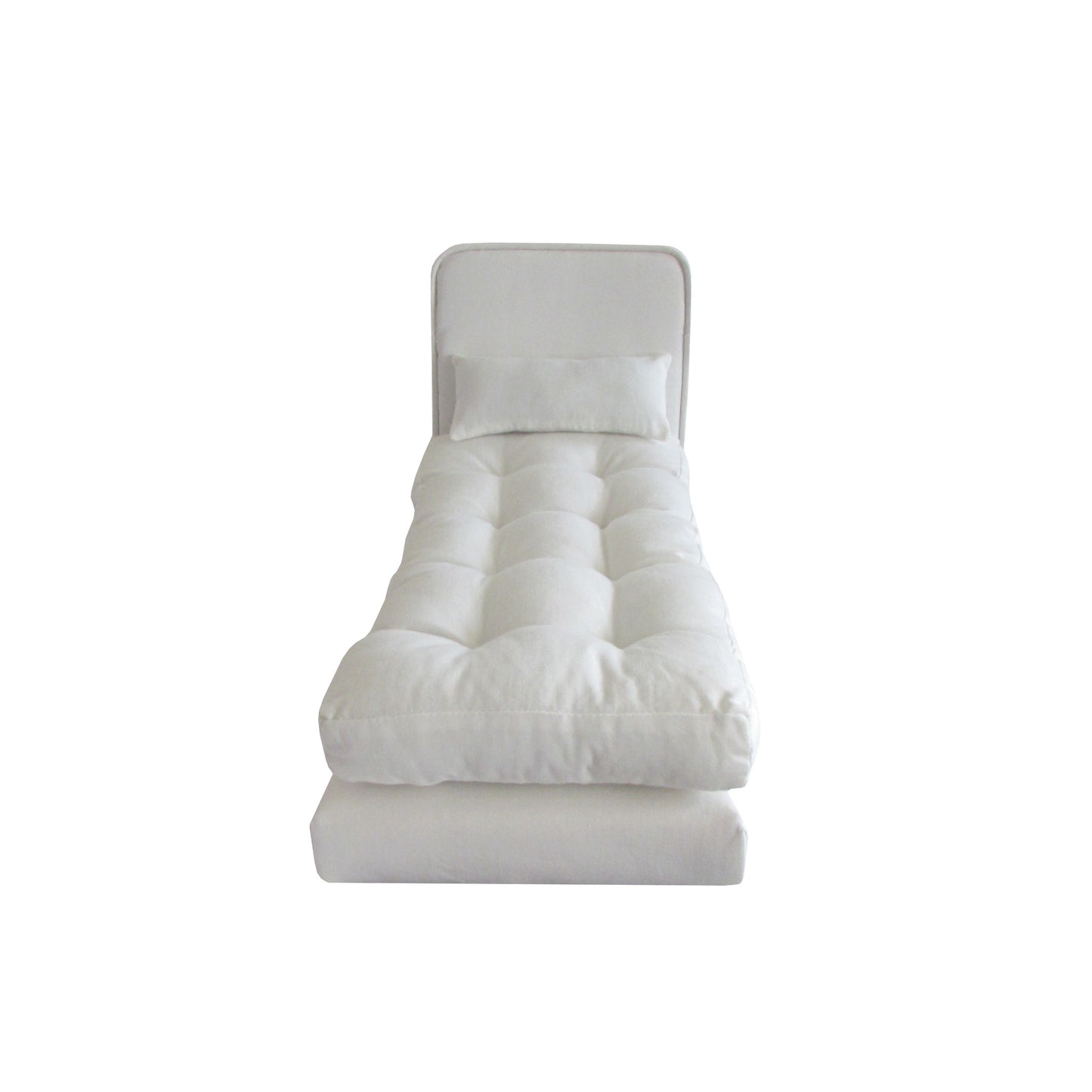 White Doll Bed and Mattress for 11.5-inch and 12-inch dolls Rounded Corner Square Headboard Second view