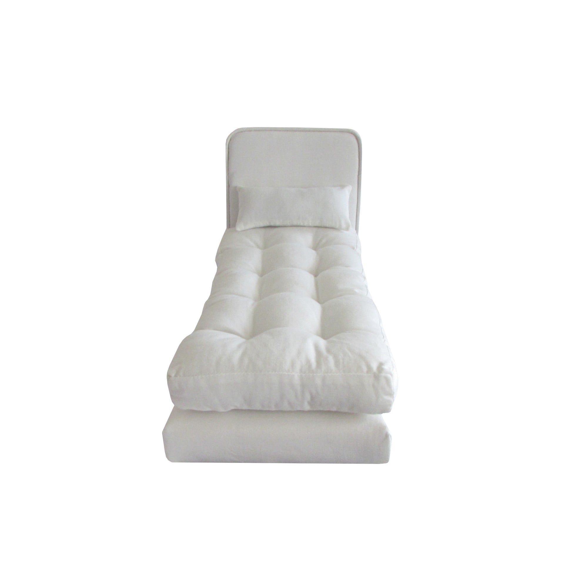 White Doll Bed and Mattress for 11.5-inch and 12-inch dolls Rounded Corner Square Headboard Second view