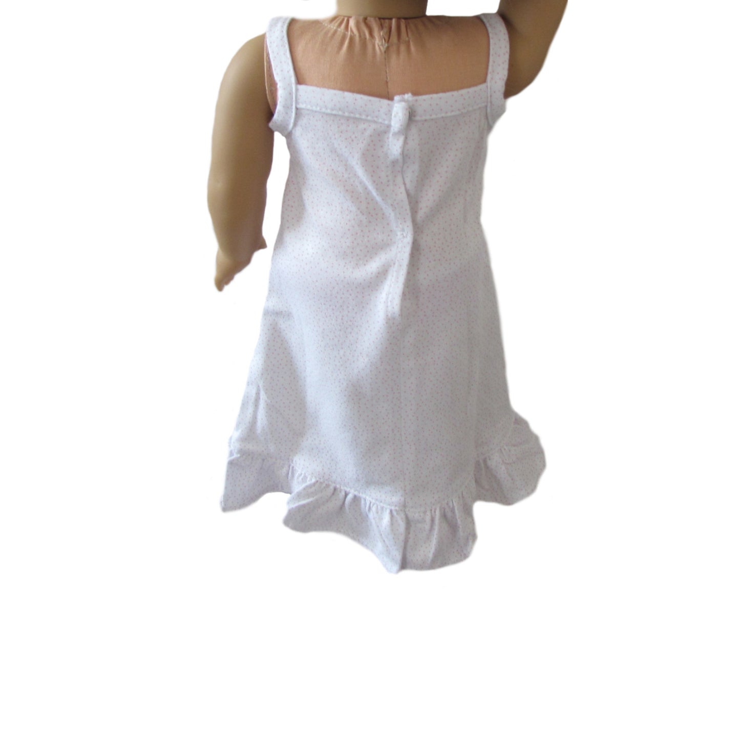White Nightgown with Mini Pink Dots and Ruffles for 18-inch dolls