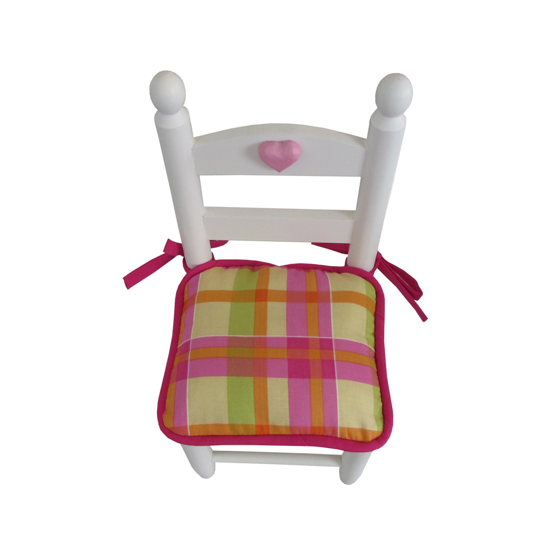 Yellow, Orange, Pink, and Green Plaid Doll Chair Cushion for 18-inch dolls