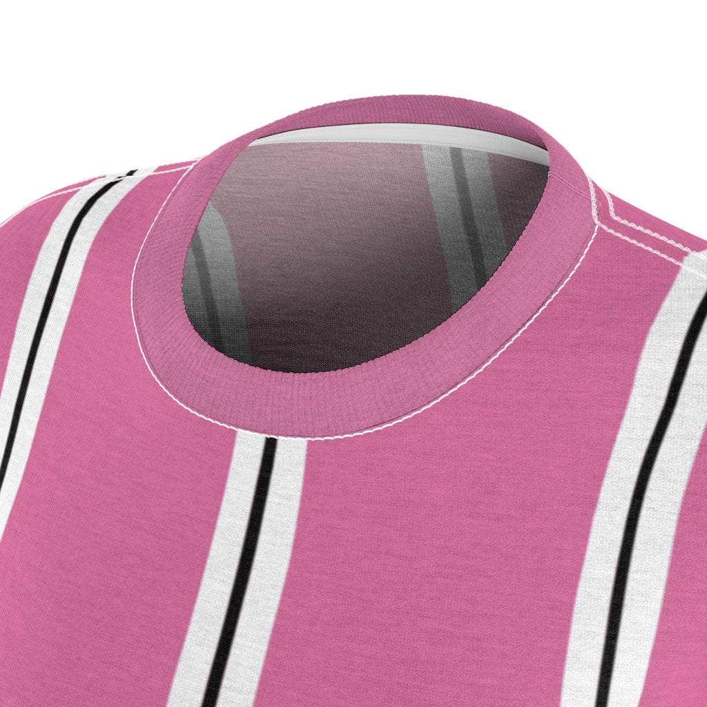 Solid Hot Pink BW Stripes Women's Tee