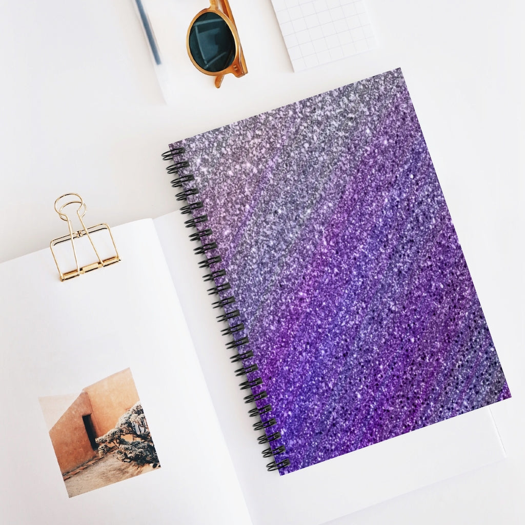 Purple Glitter Spiral Ruled Line Notebook
