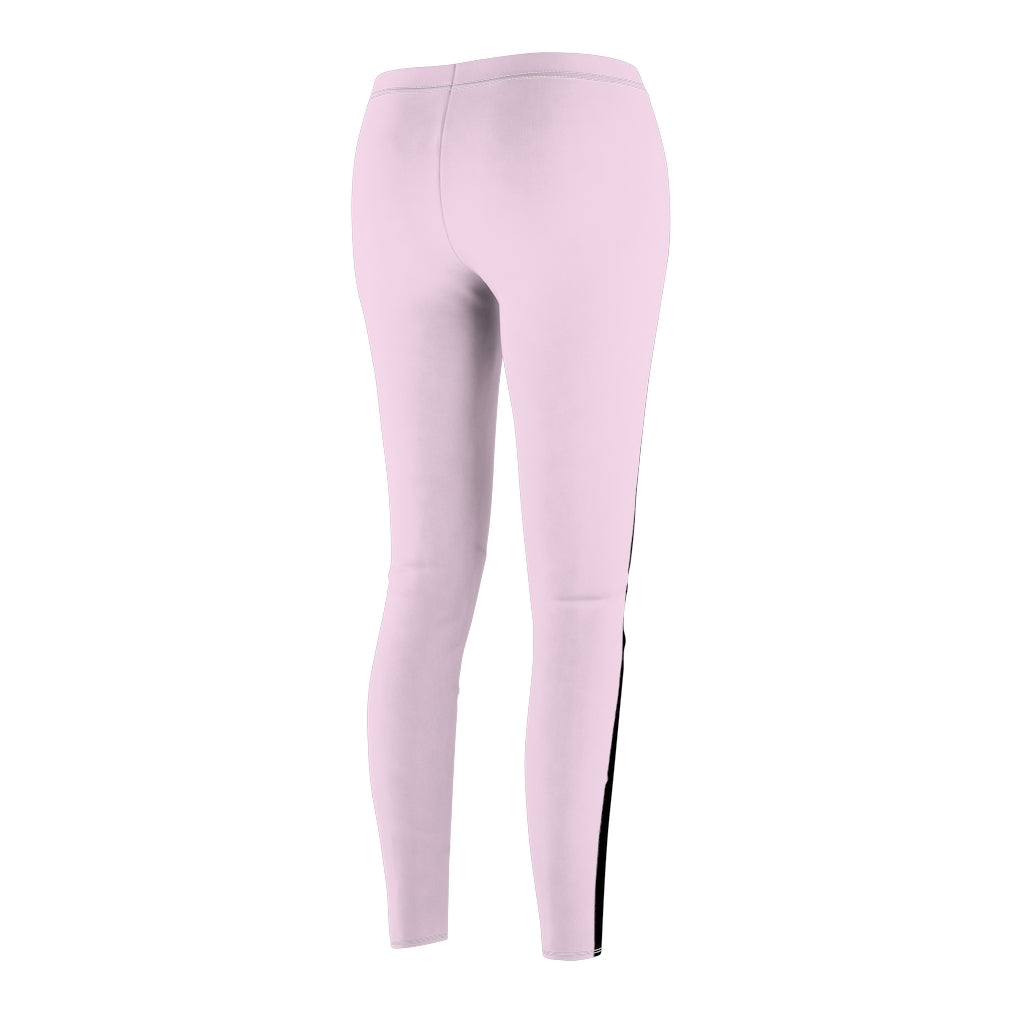 Light Magenta-Pink Black Stripe Casual Leggings