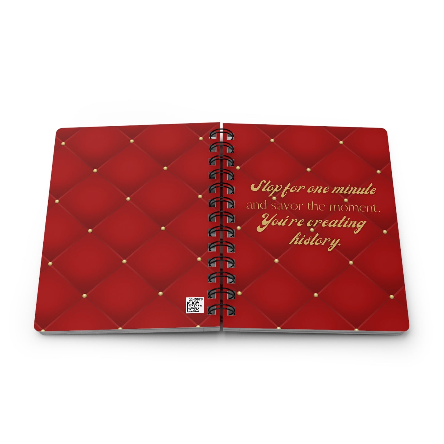 Stop for one minute Tufted Print Red and Gold Spiral Bound Journal